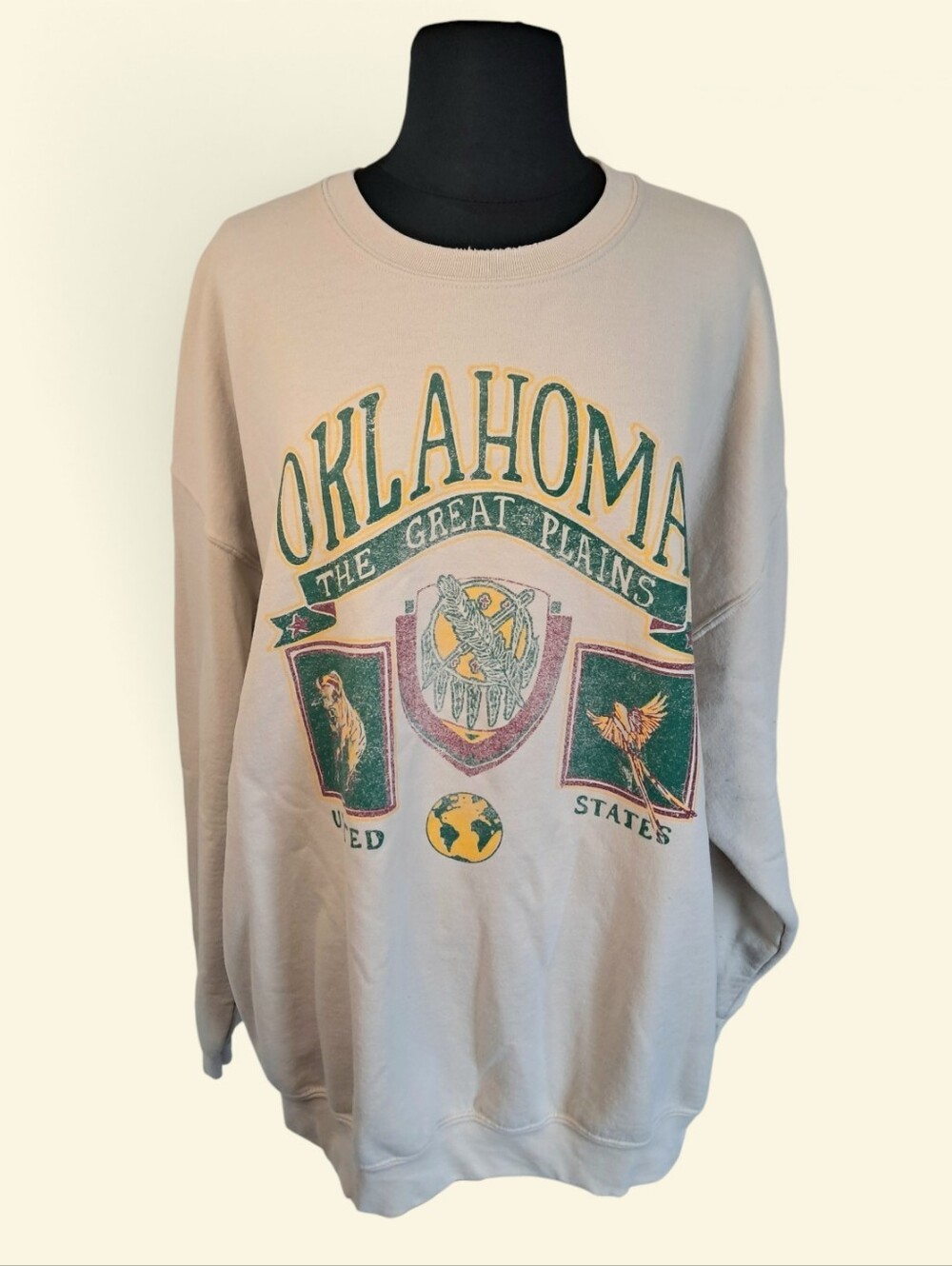 LivyLu Oklahoma Patch Sand Thrifted Sweatshirt Size XL